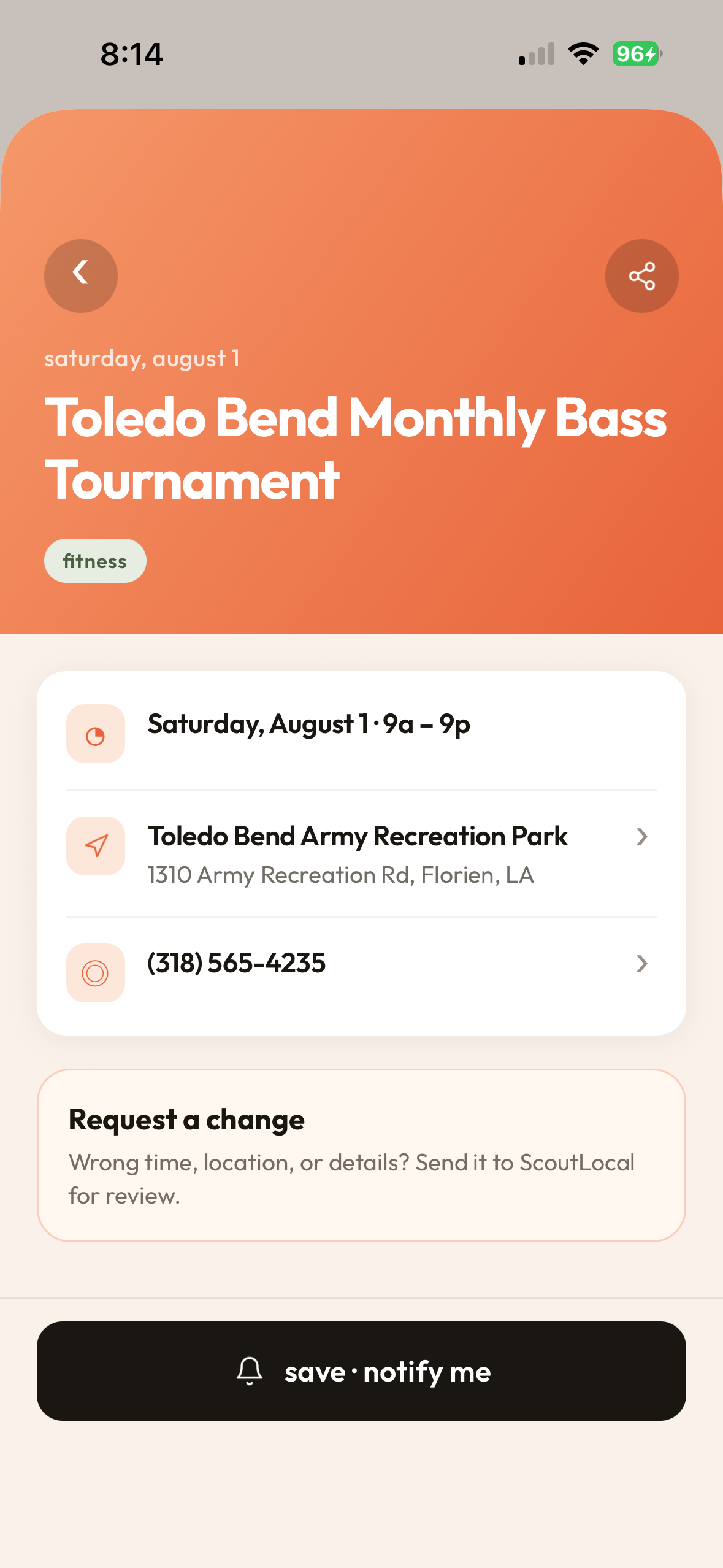 Scout Local app event detail preview