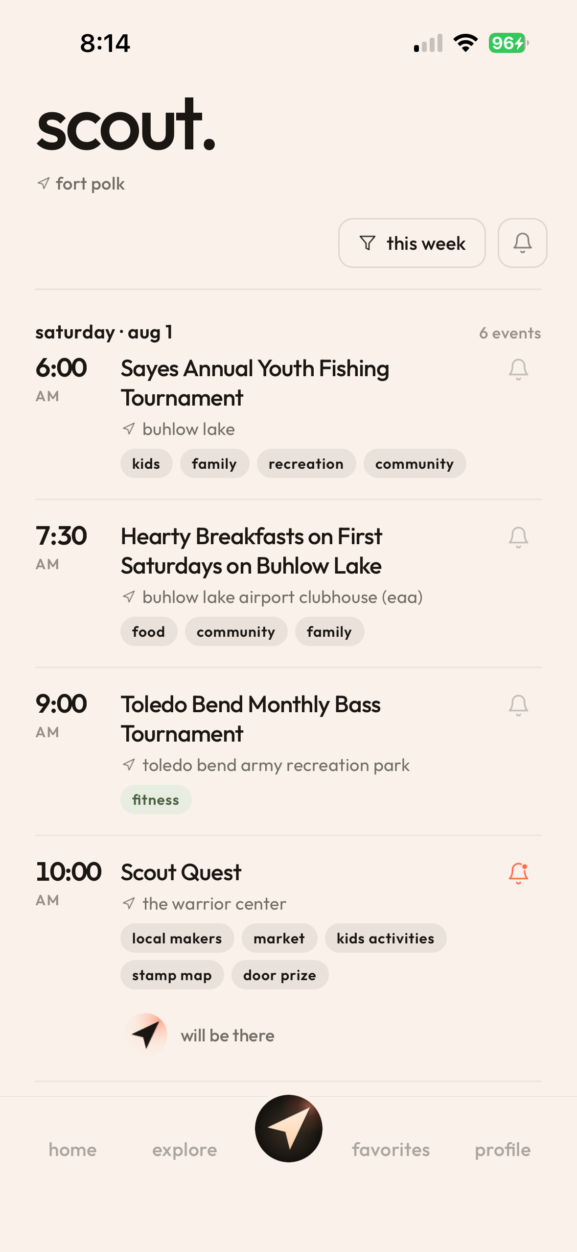 Scout Local app events list preview
